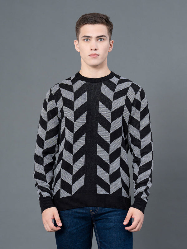 redtape Round Neck Pattern Sweater for Men Black