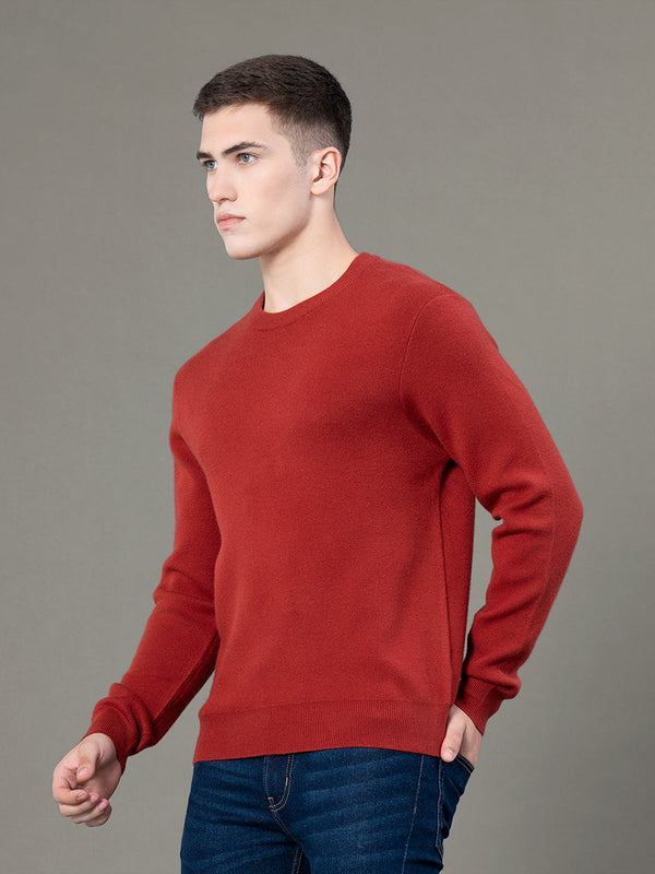 Redtape Round Neck Solid Sweater For Men Brick