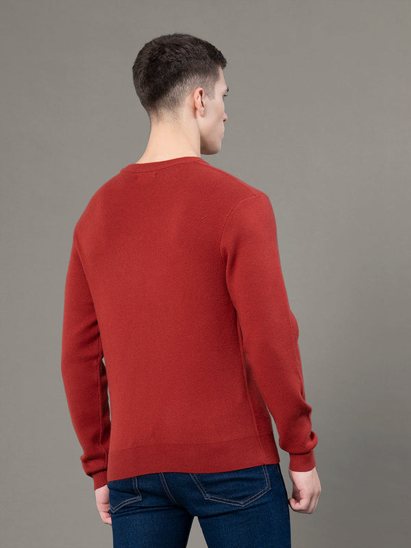 Redtape Round Neck Solid Sweater For Men Brick