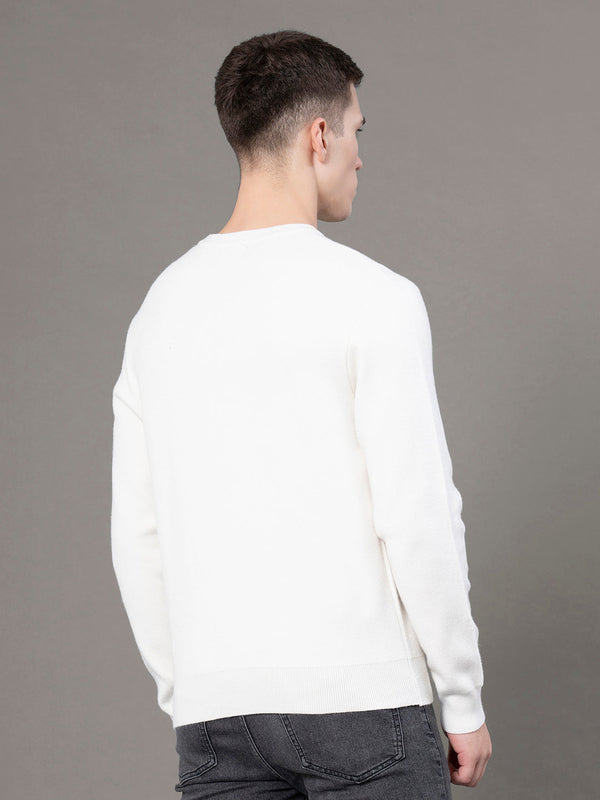 Redtape Round Neck Solid Sweater For Men Off White