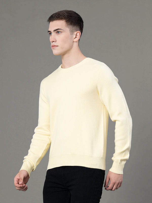 Redtape Round Neck Solid Sweater For Men Yellow