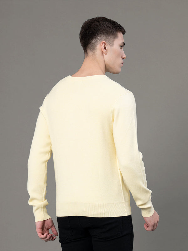 Redtape Round Neck Solid Sweater For Men Yellow