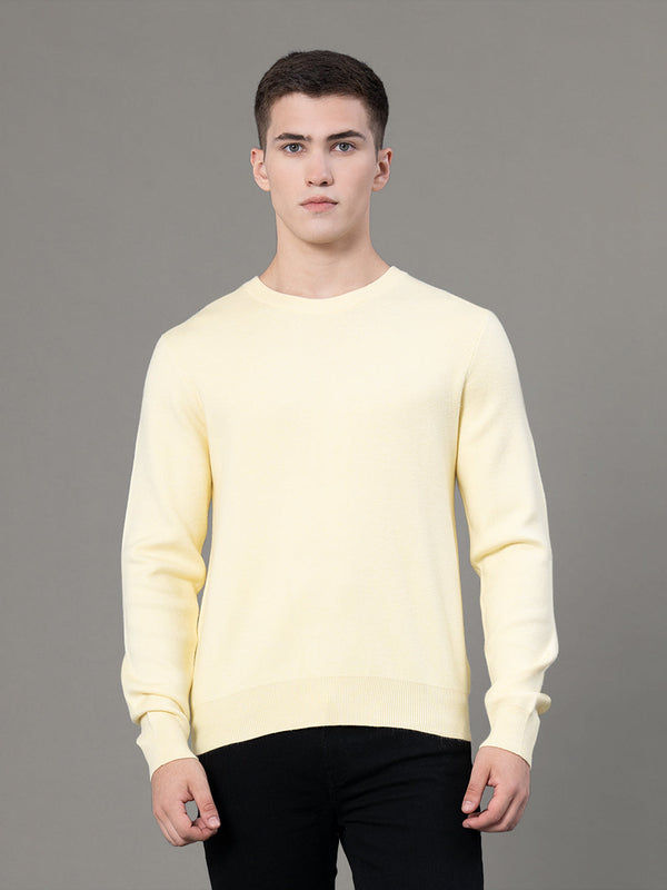 redtape Round Neck Solid Sweater for Men Yellow