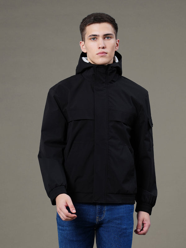 Redtape Solid Hooded Jacket For Men Black