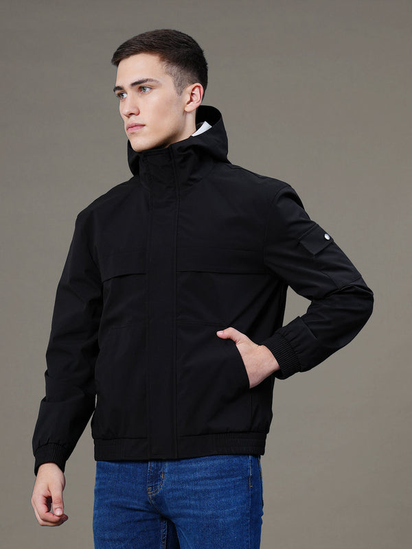 Redtape Solid Hooded Jacket For Men Black