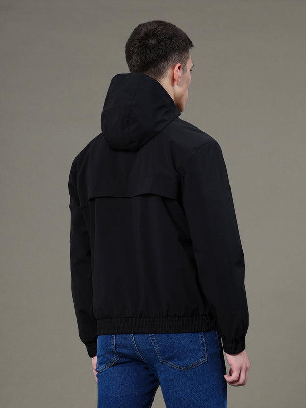 Redtape Solid Hooded Jacket For Men Black