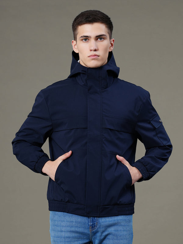 redtape Solid Hooded Jacket for Men Navy