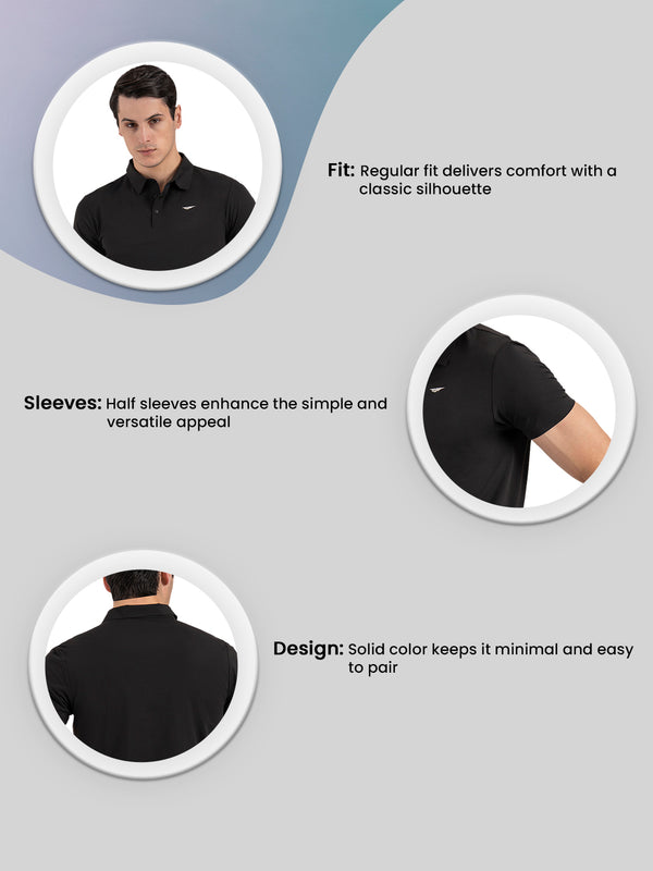 Redtape Solid Polo T-Shirt For Men Black
