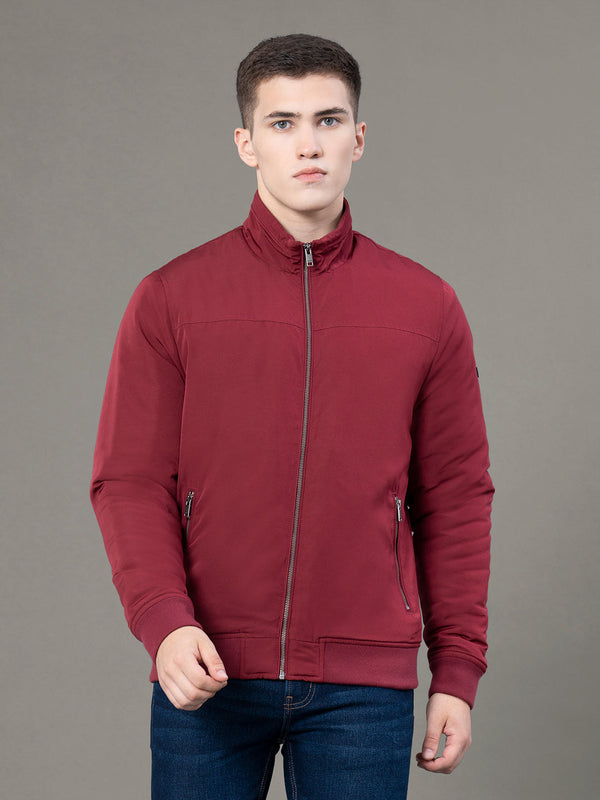 redtape Stand Collar Bomber Jacket for Men Maroon