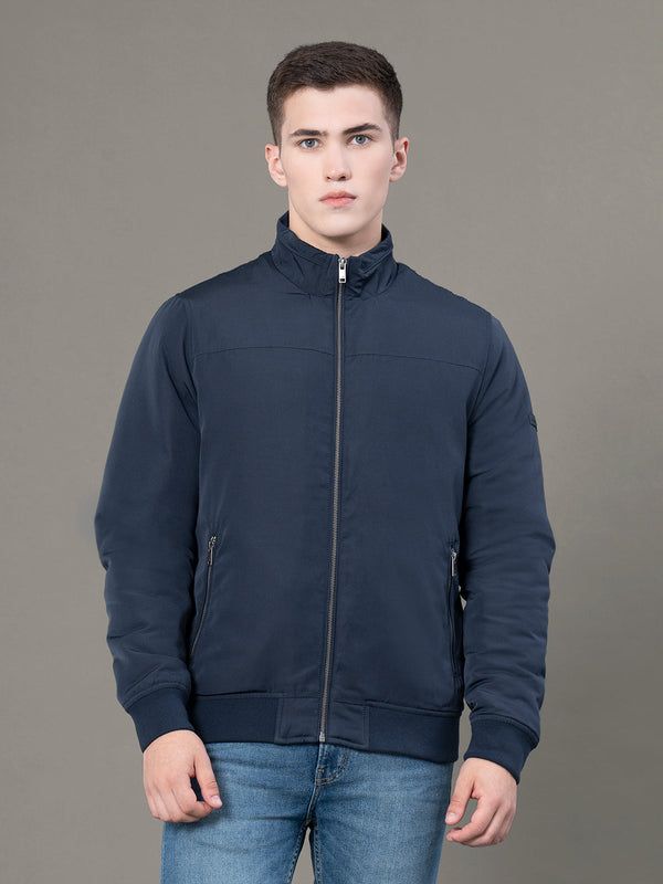 redtape Stand Collar Bomber Jacket for Men Navy