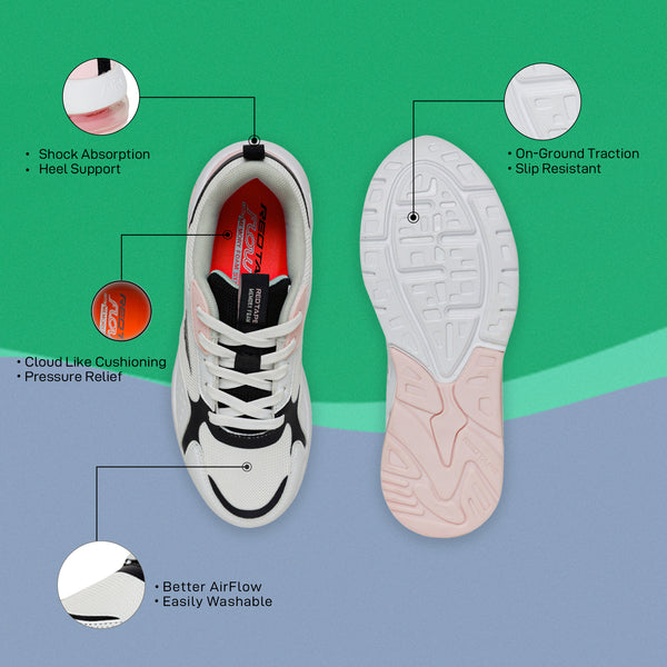 Redtape Walking Sports Shoes For Women White/Black