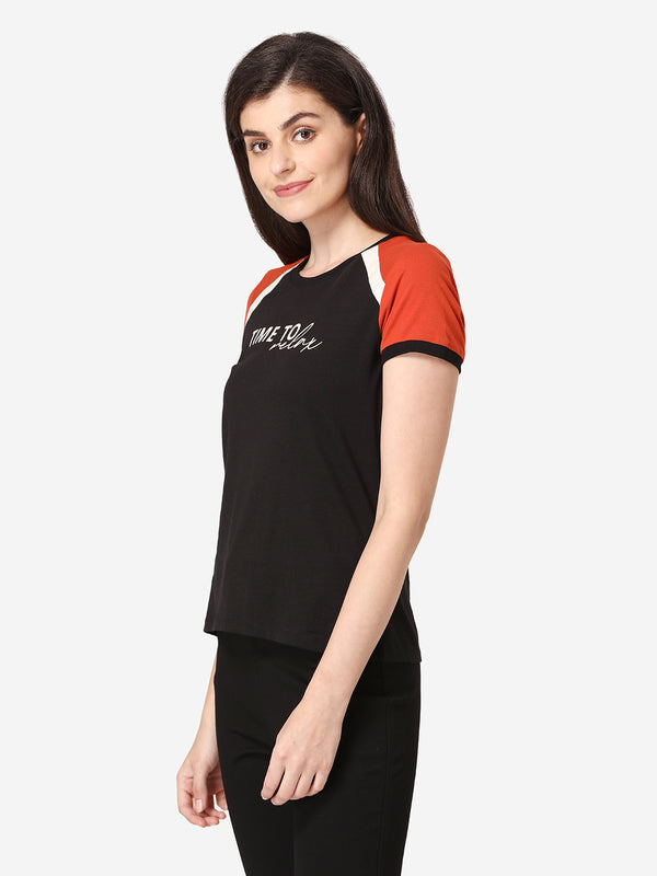 Redtape Women Black Round Neck T-Shirt Black