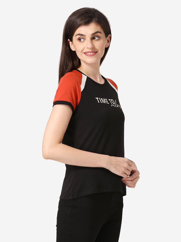 Redtape Women Black Round Neck T-Shirt Black