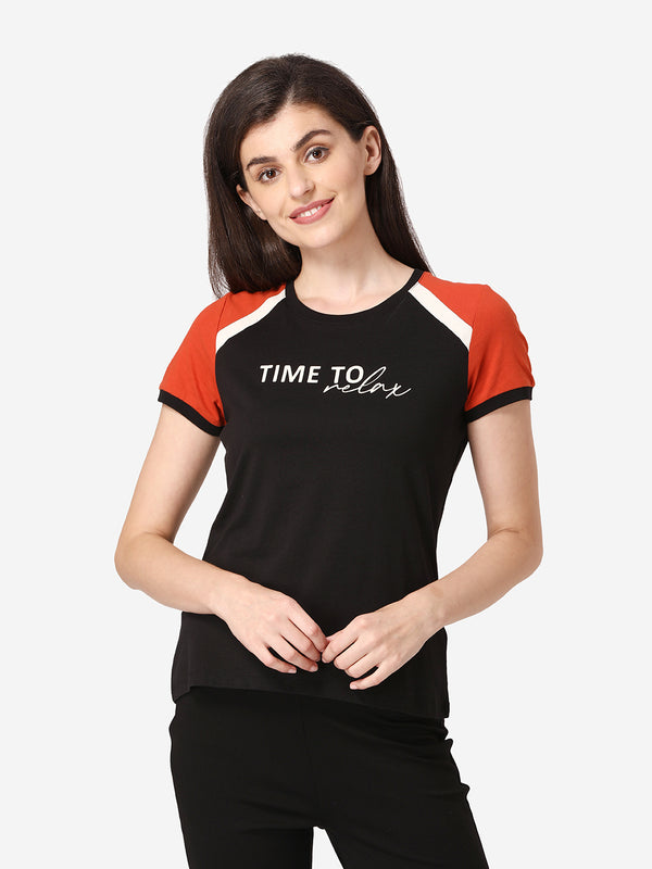 redtape Women Black Round Neck T-Shirt Black