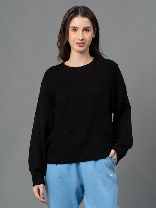 Redtape Women Black Solid Sweater Black