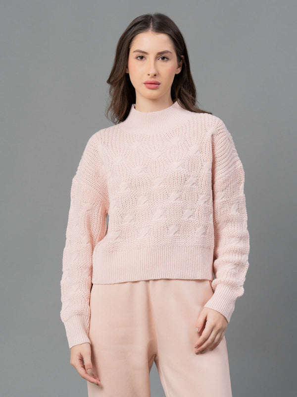 Redtape Women Peach Texture Design Sweater Peach