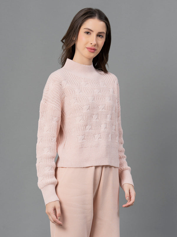Redtape Women Peach Texture Design Sweater Peach