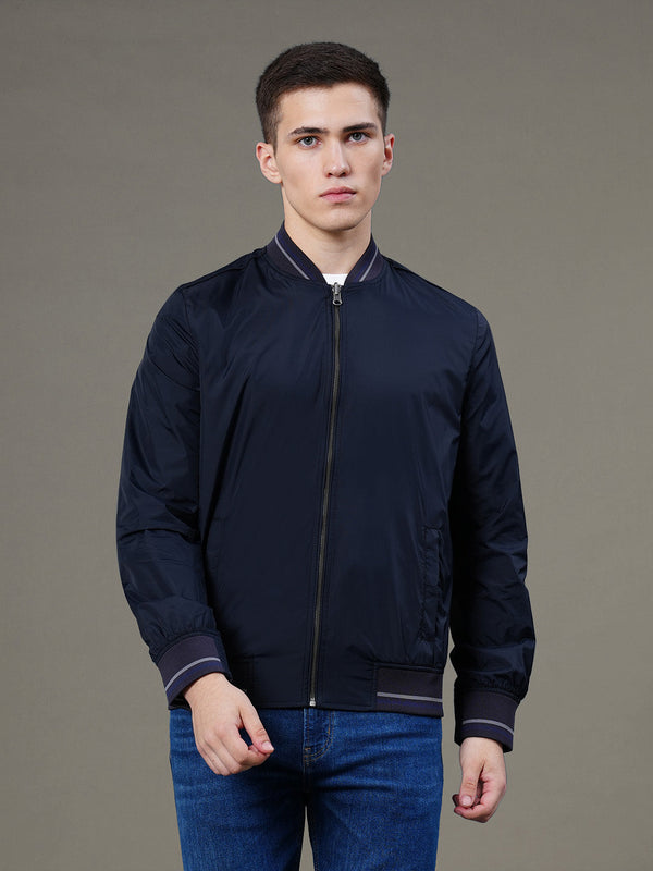 redtape Reversible Baseball Collar Jacket for Men Navy Charcoal Grey