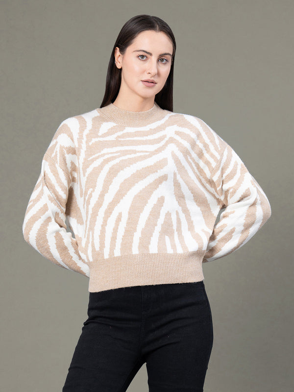Redtape Round Neck Drop Shoulder Sweater For Women Beige
