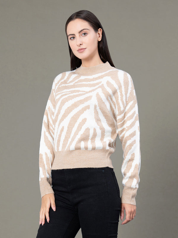 Redtape Round Neck Drop Shoulder Sweater For Women Beige