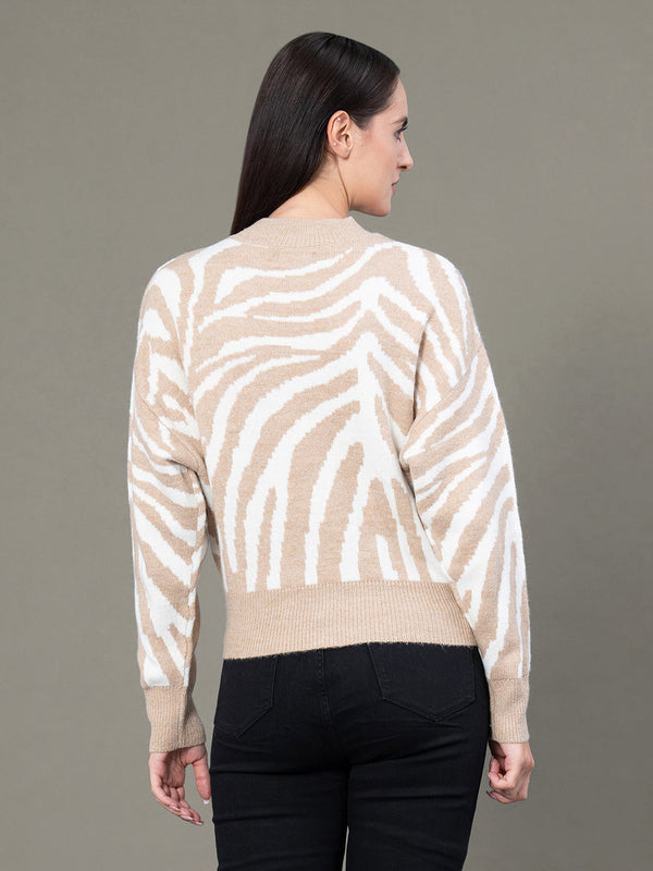 Redtape Round Neck Drop Shoulder Sweater For Women Beige