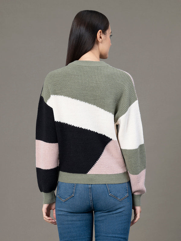 Redtape Round Neck Drop Shoulder Sweater For Women Green