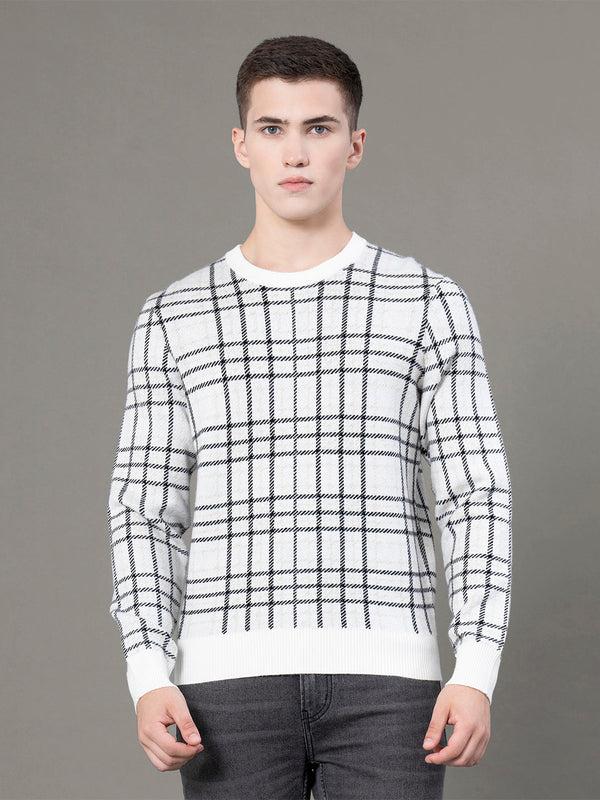 Redtape Round Neck Pattern Sweater For Men Off White
