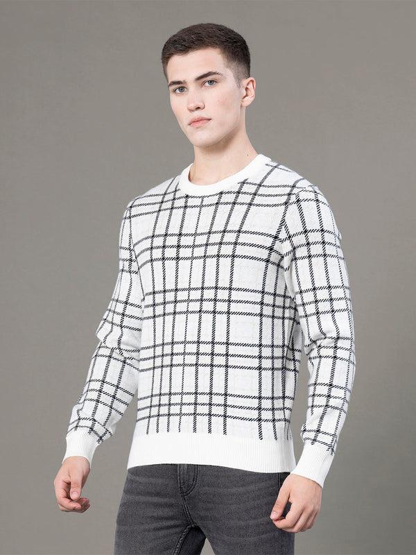 Redtape Round Neck Pattern Sweater For Men Off White