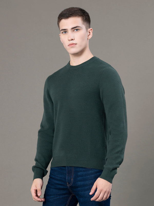 Redtape Round Neck Solid Sweater For Men Dark Green