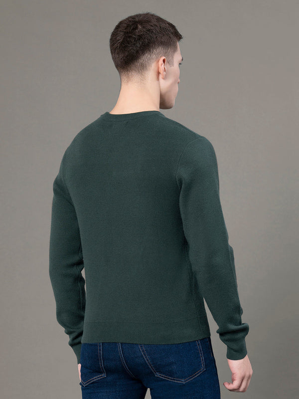 Redtape Round Neck Solid Sweater For Men Dark Green