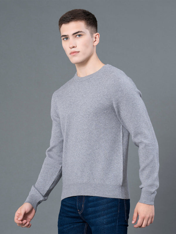 Redtape Round Neck Solid Sweater For Men Grey Melange