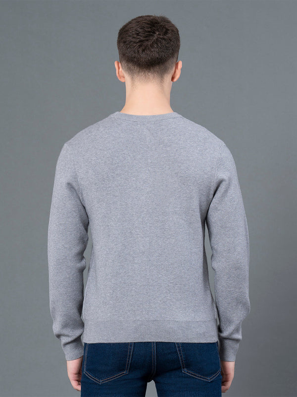 Redtape Round Neck Solid Sweater For Men Grey Melange