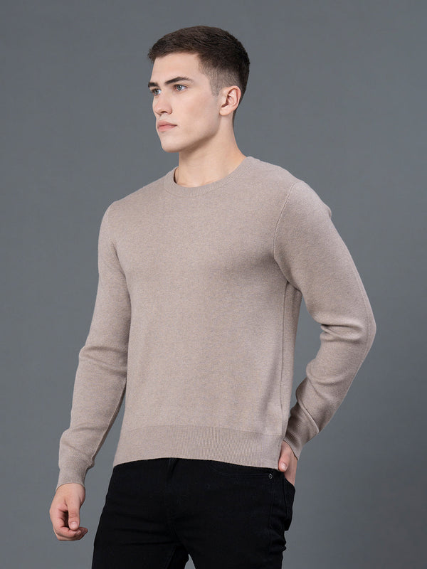 Redtape Round Neck Solid Sweater For Men Light Brown