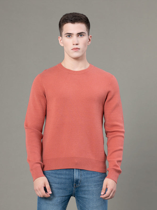 redtape Round Neck Solid Sweater for Men Slate Brick