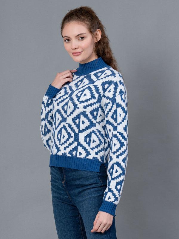 Redtape Royal Blue Self Design Nylon Women's Sweater Royal Blue