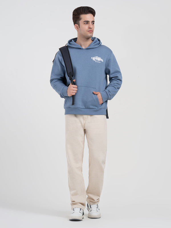 Redtape Slate Blue Graphic Winter Hoodie For Men | Casual Winter Comfort Slate Blue