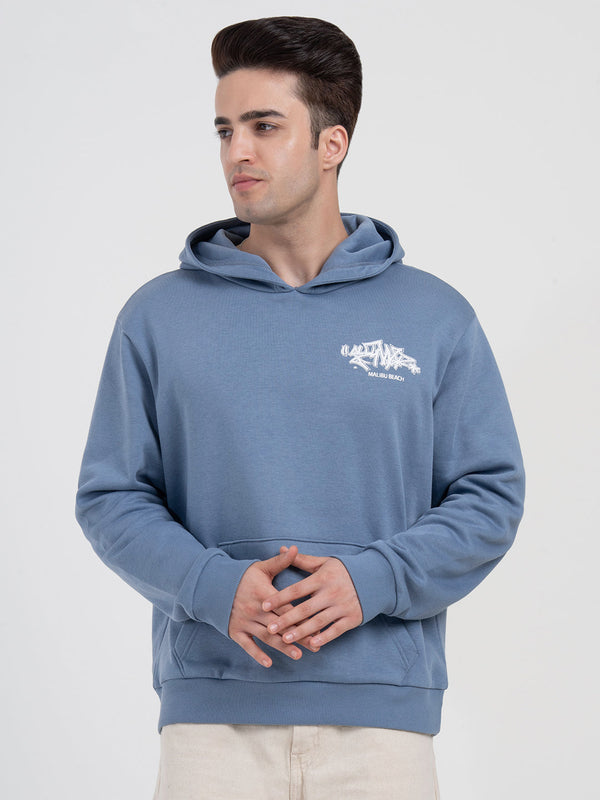 Redtape Slate Blue Graphic Winter Hoodie For Men | Casual Winter Comfort Slate Blue