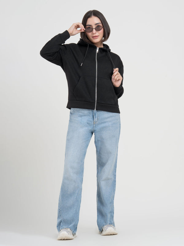 Redtape Solid Black Hoodies For Women | Full-Zip Hoodie For Everyday Comfort Black