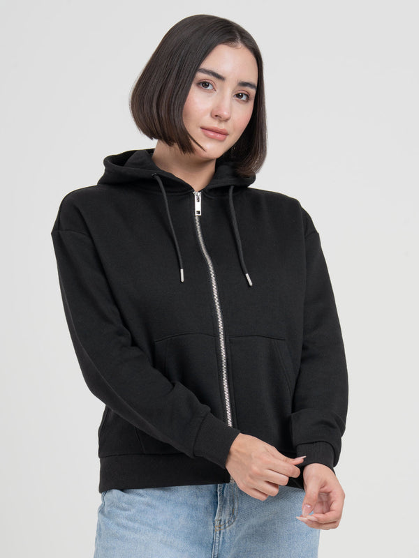 Redtape Solid Black Hoodies For Women | Full-Zip Hoodie For Everyday Comfort Black