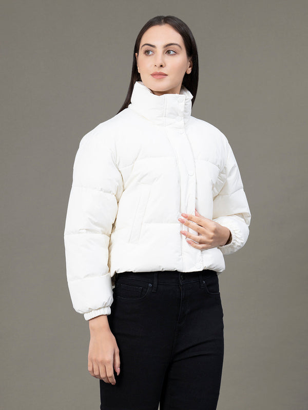 Redtape Stand Collar Padded Jacket For Women Off White