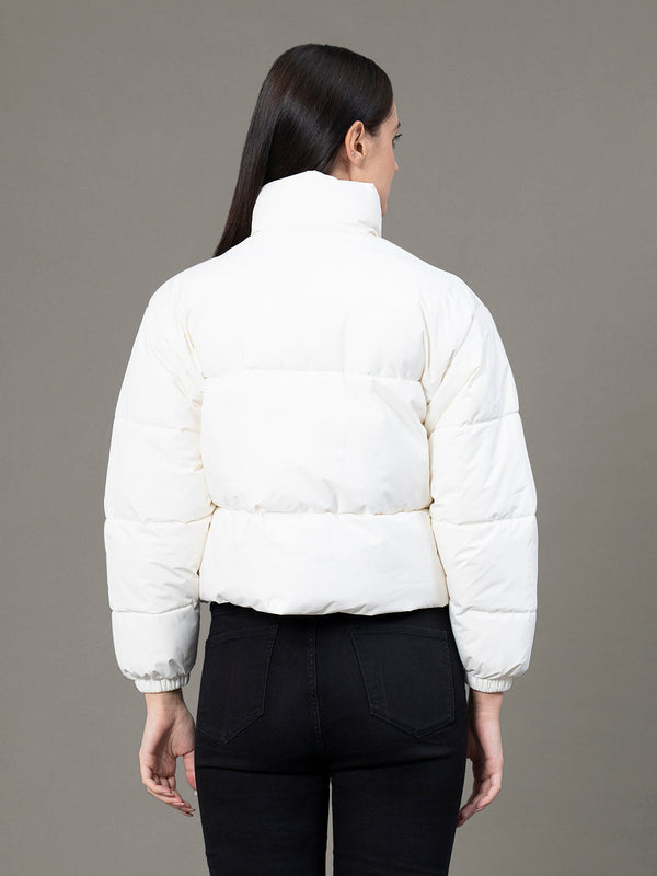 Redtape Stand Collar Padded Jacket For Women Off White