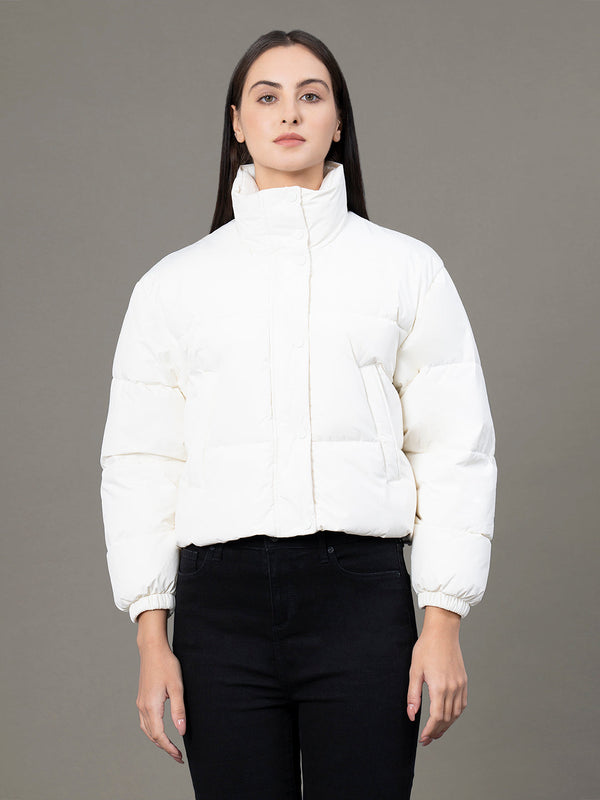 redtape Stand Collar Padded Jacket for Women Off White