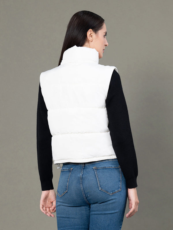 Redtape Stand Collar Sleeveless Jacket For Women Off White