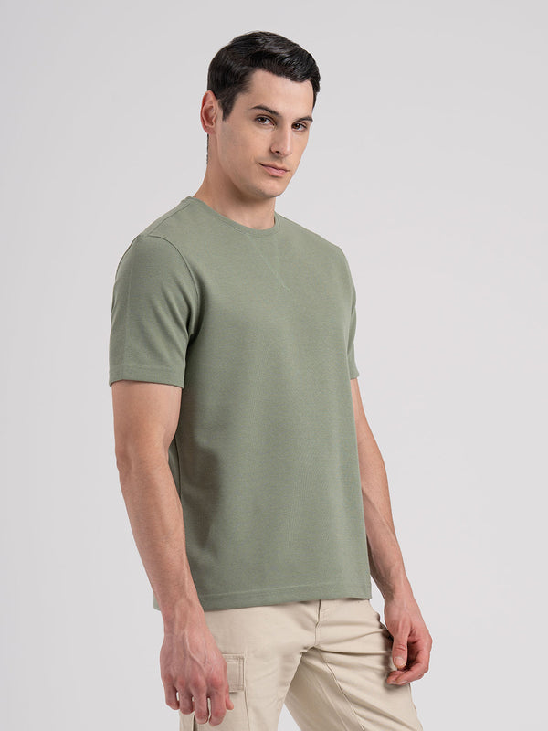 Redtape Structured Round Neck T-Shirt For Men | Stylish & Comfortable Everyday Wear Olive