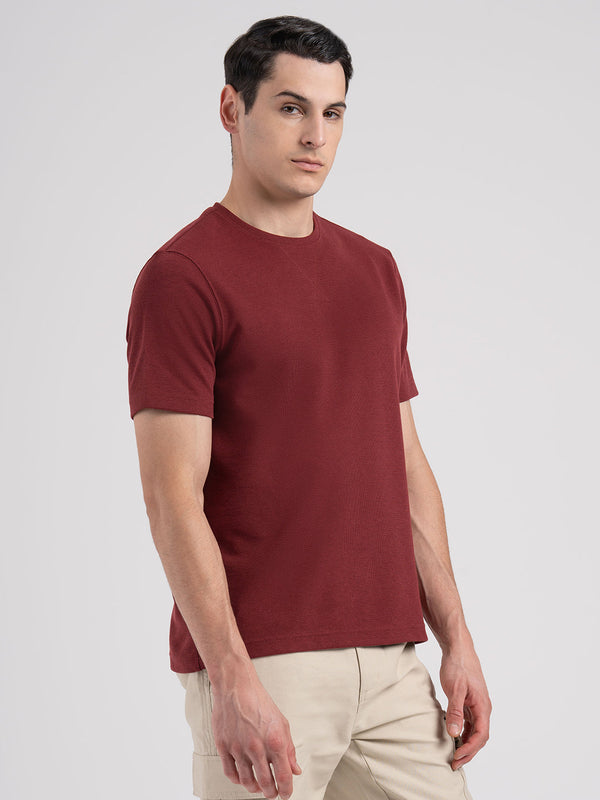Redtape Structured Round Neck T-Shirt For Men | Stylish & Comfortable Everyday Wear Maroon