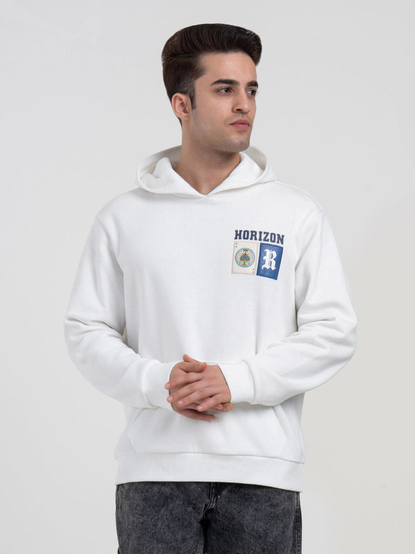 Redtape White Graphic Winter Hoodie For Men | Casual Winter Comfort White