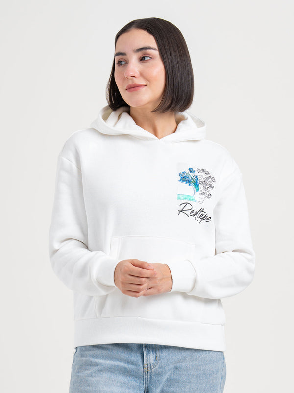 Redtape White Graphic Winter Hoodie For Women | Cozy Winter Street Style White