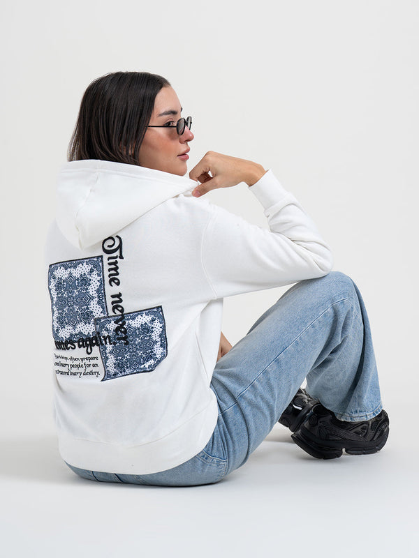 Redtape White Graphic Winter Hoodie For Women | Cozy Winter Essential White