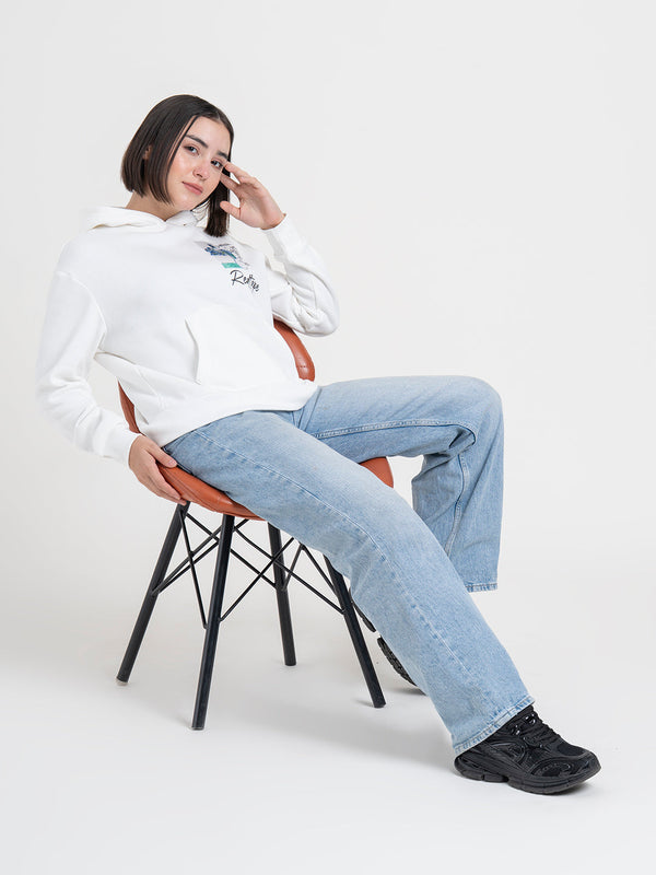 redtape White Graphic Winter Hoodie for Women | Cozy Winter Street Style White