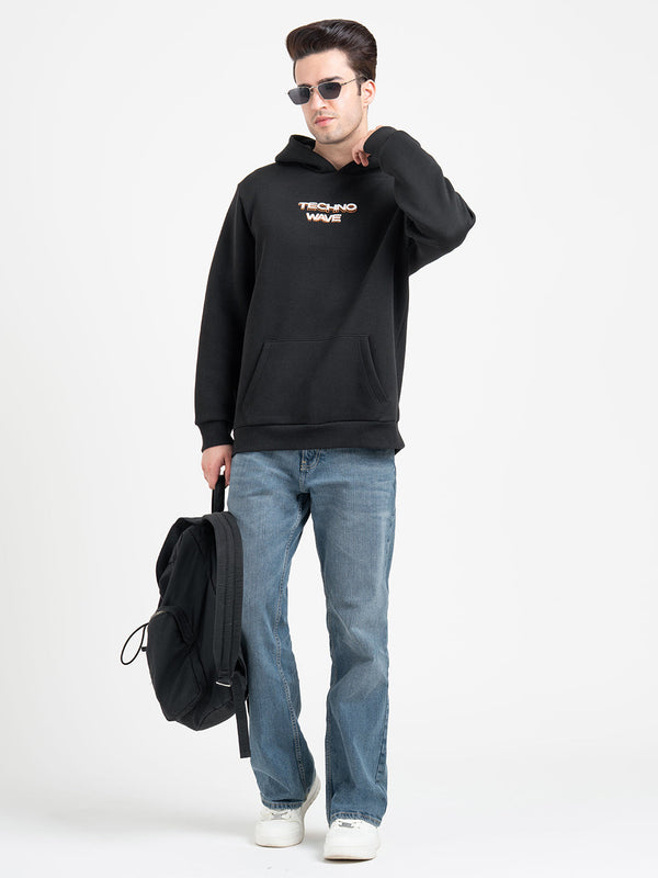 Redtape Winter Black Graphic Hoodie For Men | Winter-Ready Streetwear Style Black